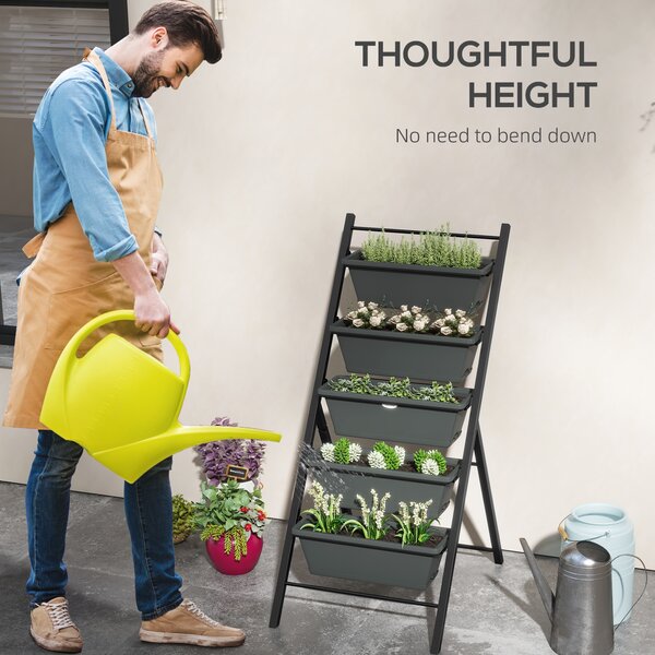 Outsunny Vertical Veggie Villa: 5-Tier Raised Planter for Outdoor Herbs & Blooms, Grey Aosom UK