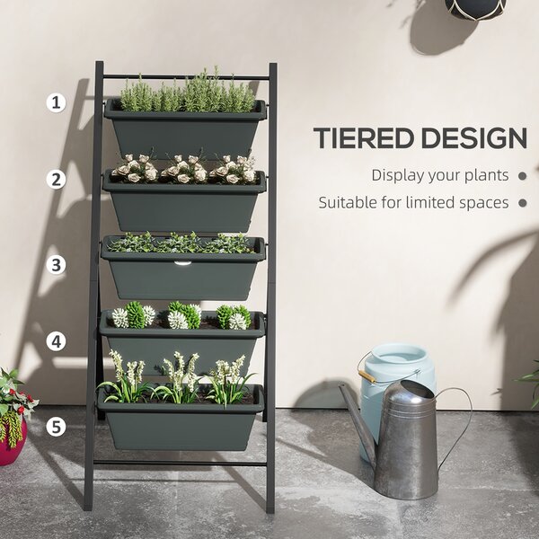 Outsunny Vertical Veggie Villa: 5-Tier Raised Planter for Outdoor Herbs & Blooms, Grey Aosom UK