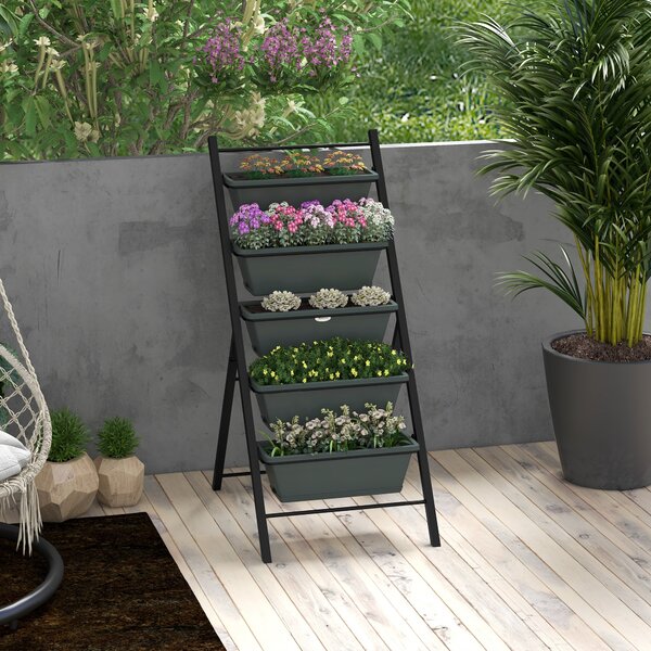 Outsunny Vertical Veggie Villa: 5-Tier Raised Planter for Outdoor Herbs & Blooms, Grey Aosom UK