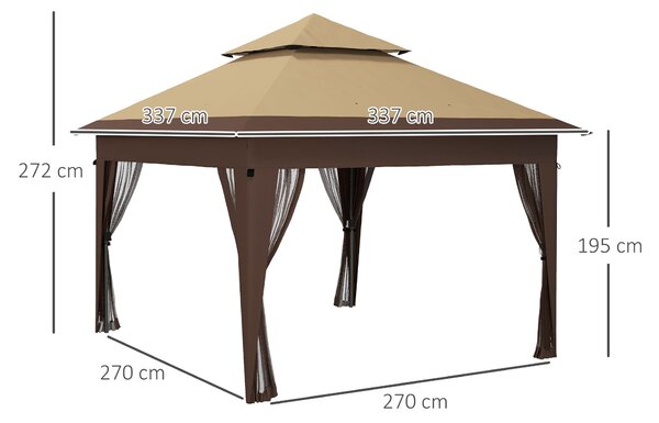 Outsunny 3 x 3(m) Pop Up Gazebo with Mosquito Netting, 1 Person Easy up Marquee Party Tent with 1-Button Push, Carry Bag, Sandbags