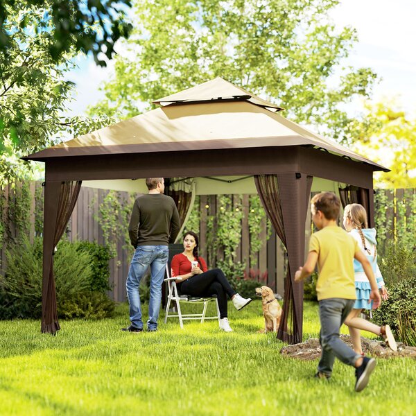 Outsunny 3 x 3(m) Pop Up Gazebo with Mosquito Netting, 1 Person Easy up Marquee Party Tent with 1-Button Push, Carry Bag, Sandbags