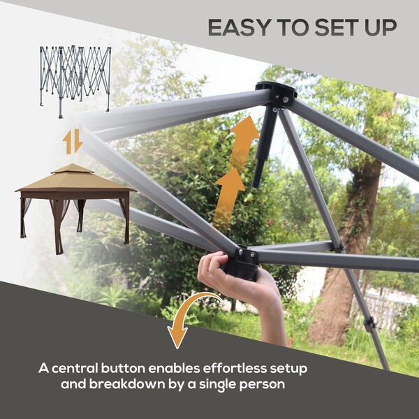Outsunny 3 x 3(m) Pop Up Gazebo with Mosquito Netting, 1 Person Easy up Marquee Party Tent with 1-Button Push, Carry Bag, Sandbags