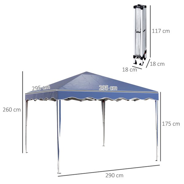 Outsunny Waterproof 3x3m Pop Up Gazebo, Quick Setup Outdoor Party Tent, Waterproof with Carry Bag, Blue Aosom UK