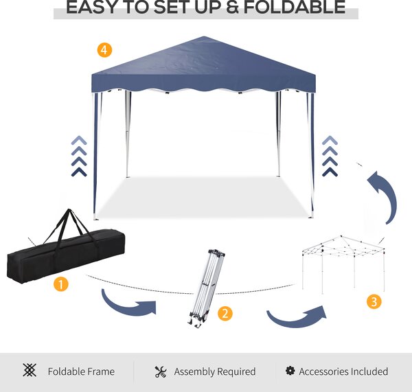 Outsunny Waterproof 3x3m Pop Up Gazebo, Quick Setup Outdoor Party Tent, Waterproof with Carry Bag, Blue Aosom UK