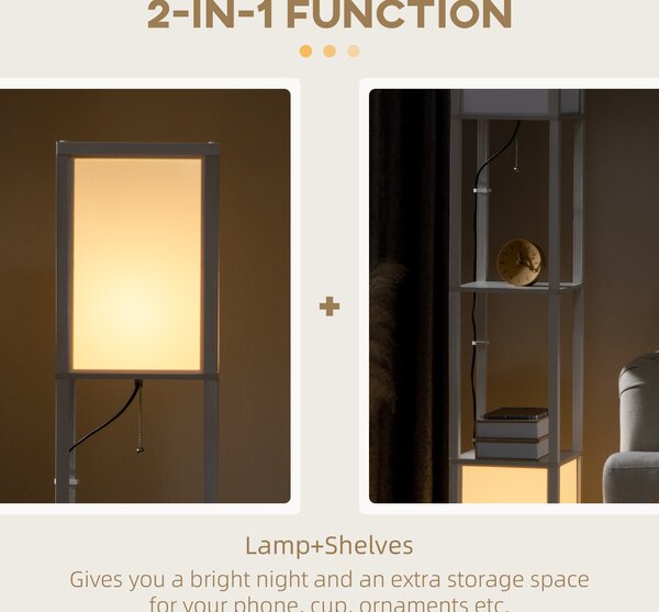 HOMCOM Floor Lamp with Shelves, Modern Floor Standing Lamp with Dual Ambient Light for Living Room, Bedroom, White Aosom UK