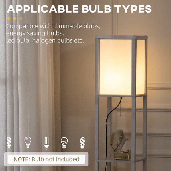HOMCOM Floor Lamp with Shelves, Modern Floor Standing Lamp with Dual Ambient Light for Living Room, Bedroom, White Aosom UK
