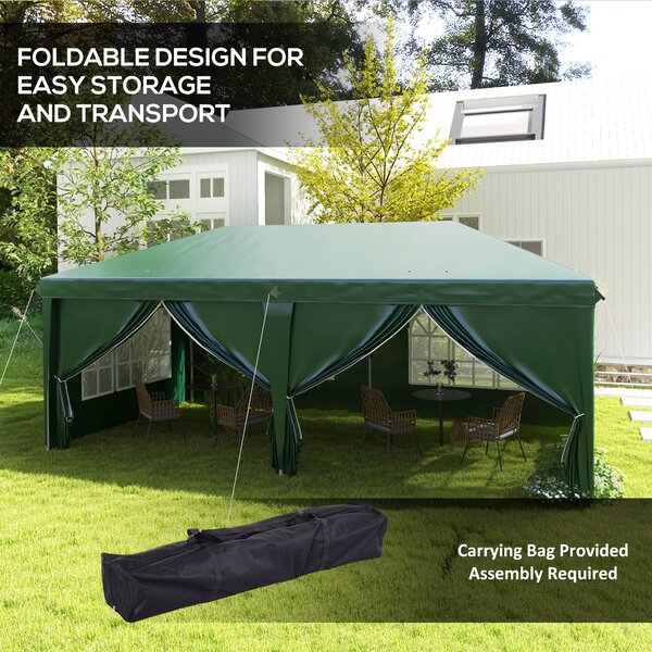 Outsunny 3 x 6m Pop Up Gazebo with Sides, Waterproof Marquee Party Tent with Drainage Holes, Dark Green Aosom UK