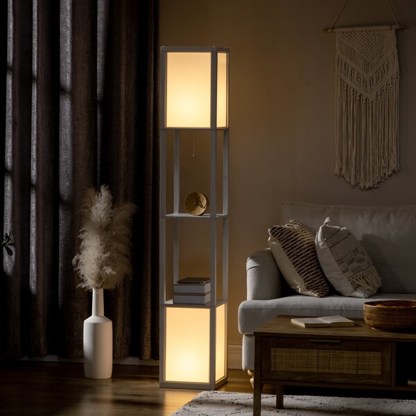 HOMCOM Floor Lamp with Shelves, Modern Floor Standing Lamp with Dual Ambient Light for Living Room, Bedroom, White Aosom UK