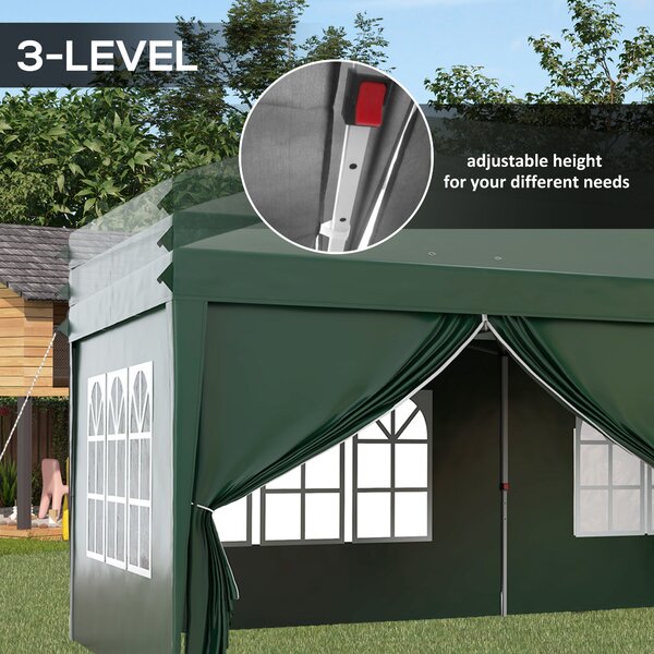 Outsunny 3 x 6m Pop Up Gazebo with Sides, Waterproof Marquee Party Tent with Drainage Holes, Dark Green Aosom UK
