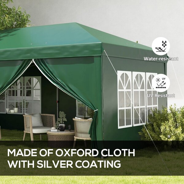 Outsunny 3 x 6m Pop Up Gazebo with Sides, Waterproof Marquee Party Tent with Drainage Holes, Dark Green Aosom UK