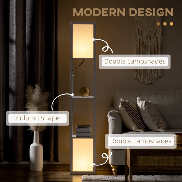 HOMCOM Floor Lamp with Shelves, Modern Floor Standing Lamp with Dual Ambient Light for Living Room, Bedroom, White Aosom UK