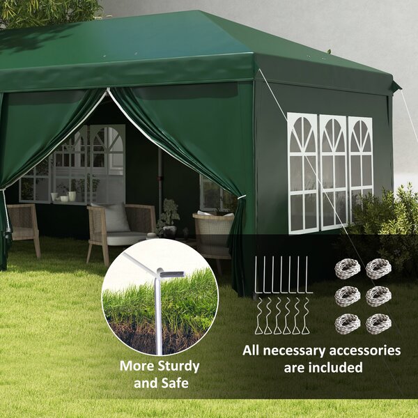 Outsunny 3 x 6m Pop Up Gazebo with Sides, Waterproof Marquee Party Tent with Drainage Holes, Dark Green Aosom UK
