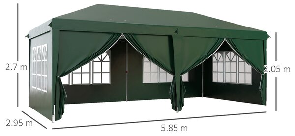 Outsunny 3 x 6m Pop Up Gazebo with Sides, Waterproof Marquee Party Tent with Drainage Holes, Dark Green Aosom UK
