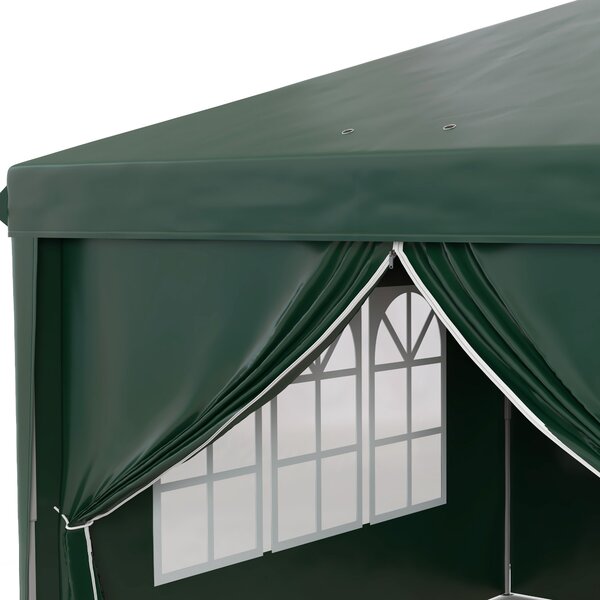 Outsunny 3 x 6m Pop Up Gazebo with Sides, Waterproof Marquee Party Tent with Drainage Holes, Dark Green Aosom UK
