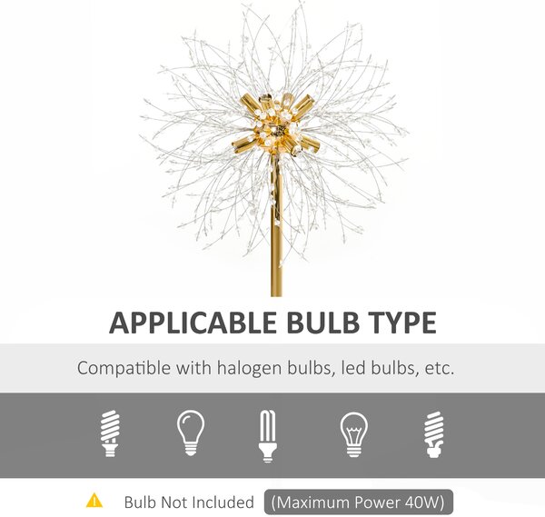 HOMCOM Gold Floor Lamp, Tall Standing Lamp with Dandelion-like Lampshade for Living Room and Home Decor Aosom UK