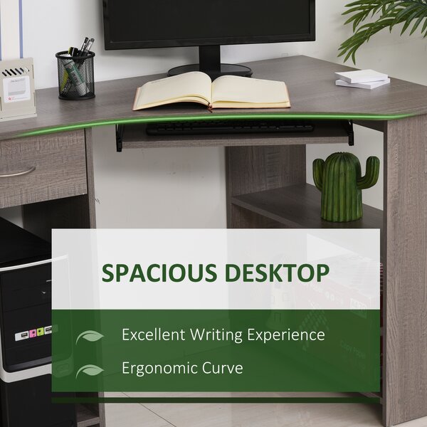 HOMCOM L-Shaped Corner Computer Desk w/ 2 Shelves Wide Worktop Keyboard Tray Drawer & CPU Stand Home Office Study Bedroom Furniture Grey Aosom UK