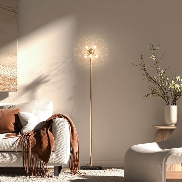 HOMCOM Gold Floor Lamp, Tall Standing Lamp with Dandelion-like Lampshade for Living Room and Home Decor Aosom UK
