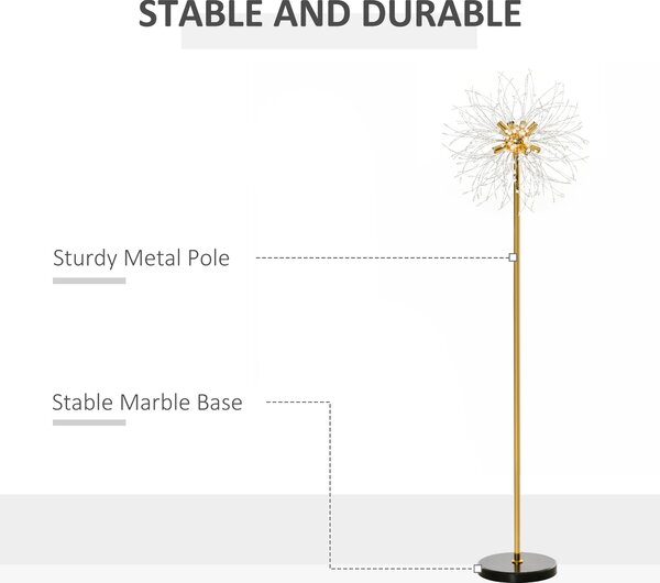 HOMCOM Gold Floor Lamp, Tall Standing Lamp with Dandelion-like Lampshade for Living Room and Home Decor Aosom UK