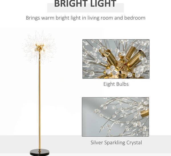 HOMCOM Gold Floor Lamp, Tall Standing Lamp with Dandelion-like Lampshade for Living Room and Home Decor Aosom UK