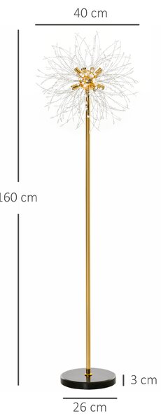 HOMCOM Gold Floor Lamp, Tall Standing Lamp with Dandelion-like Lampshade for Living Room and Home Decor Aosom UK