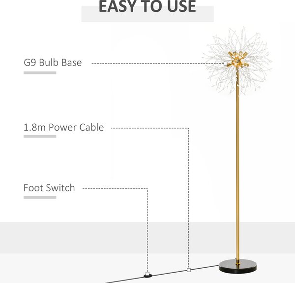 HOMCOM Gold Floor Lamp, Tall Standing Lamp with Dandelion-like Lampshade for Living Room and Home Decor Aosom UK
