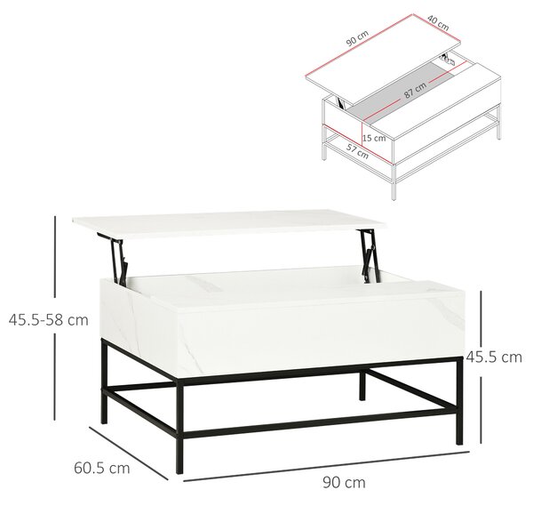HOMCOM Modern Lifting Coffee Table with Hidden Compartment, Storage Coffee Table for Living Room, Faux Marble White