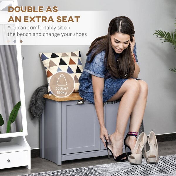 HOMCOM Hallway Shoe Storage: 2-Door Cabinet Organiser Bench with Shelf, Entryway Cupboard, Grey Aosom UK