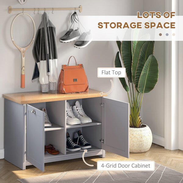 HOMCOM Hallway Shoe Storage: 2-Door Cabinet Organiser Bench with Shelf, Entryway Cupboard, Grey Aosom UK