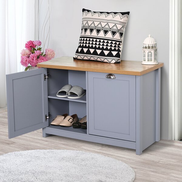 HOMCOM Hallway Shoe Storage: 2-Door Cabinet Organiser Bench with Shelf, Entryway Cupboard, Grey Aosom UK