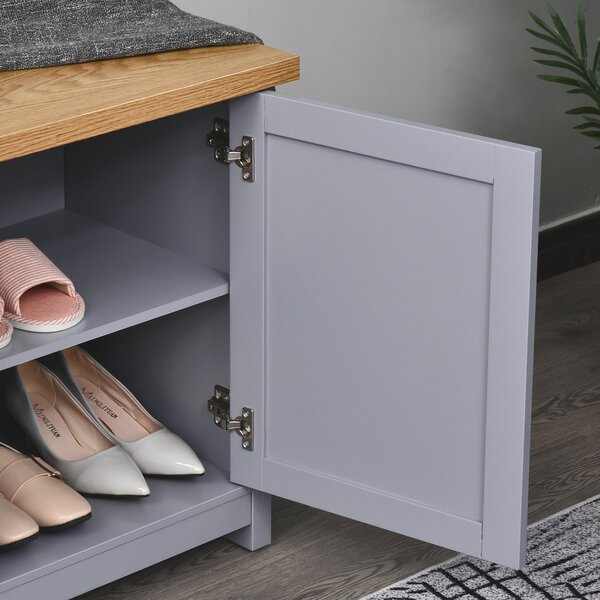 HOMCOM Hallway Shoe Storage: 2-Door Cabinet Organiser Bench with Shelf, Entryway Cupboard, Grey Aosom UK