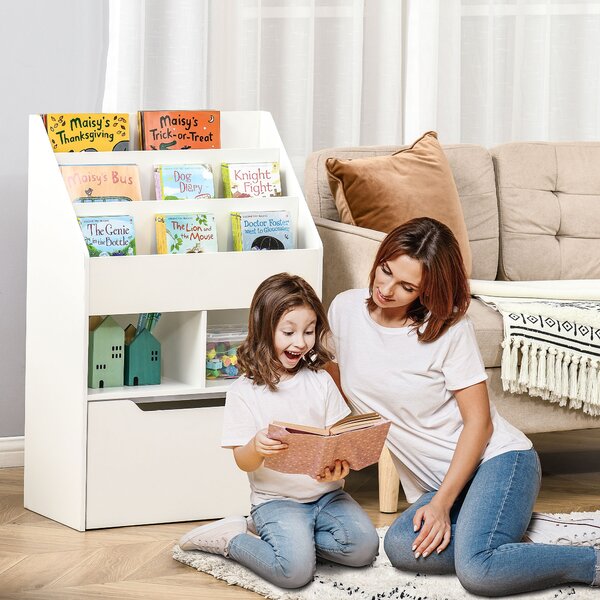 HOMCOM Kids' Bookshelf: Children's Storage Unit with Toy Drawer & Wheels, Room Organiser, White Aosom UK
