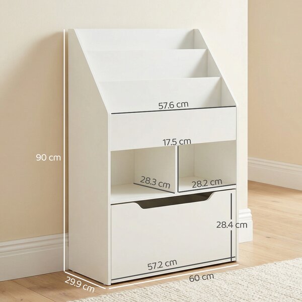 HOMCOM Kids' Bookshelf: Children's Storage Unit with Toy Drawer & Wheels, Room Organiser, White Aosom UK