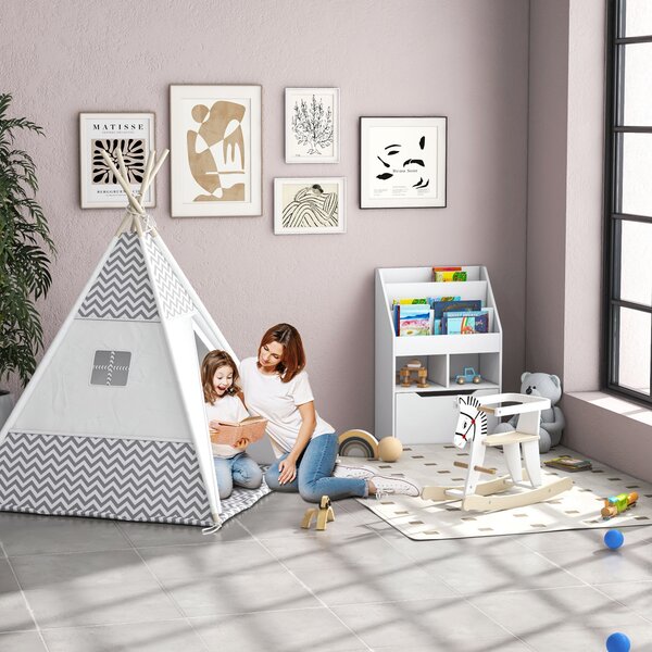 HOMCOM Kids' Bookshelf: Children's Storage Unit with Toy Drawer & Wheels, Room Organiser, White Aosom UK