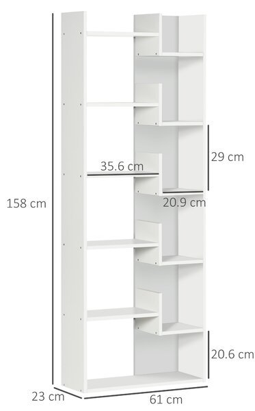 HOMCOM Modern Book Shelf with 11 Open Shelves, 6-Tier Bookcase, Freestanding Shelving Unit for Home Office and Study, White