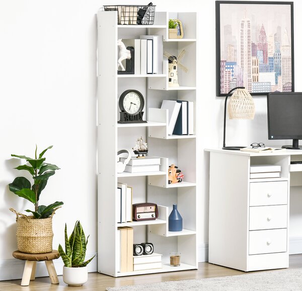 HOMCOM Modern Book Shelf with 11 Open Shelves, 6-Tier Bookcase, Freestanding Shelving Unit for Home Office and Study, White