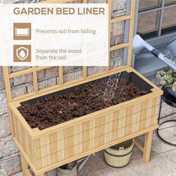 Outsunny Wooden Raised Planter with Trellis for Vine Climbing Plants, Elevated Garden Bed with Drainage Holes and Bed Liner Aosom UK