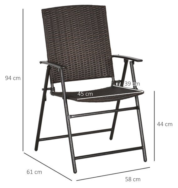 Outsunny 4pcs Rattan Chair Garden Furniture Wicker Foldable Chair Steel Frame for Poolside Garden
