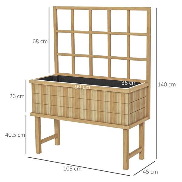 Outsunny Wooden Raised Planter with Trellis for Vine Climbing Plants, Elevated Garden Bed with Drainage Holes and Bed Liner Aosom UK