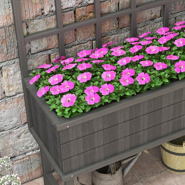 Outsunny Wooden Elevated Garden Bed with Trellis, Planter for Vine Climbing Plants, with Drainage Holes and Bed Liner Aosom UK