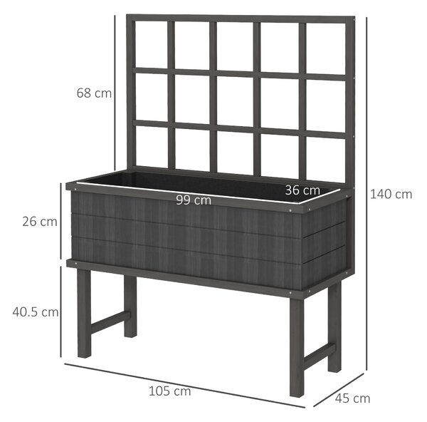 Outsunny Wooden Elevated Garden Bed with Trellis, Planter for Vine Climbing Plants, with Drainage Holes and Bed Liner Aosom UK