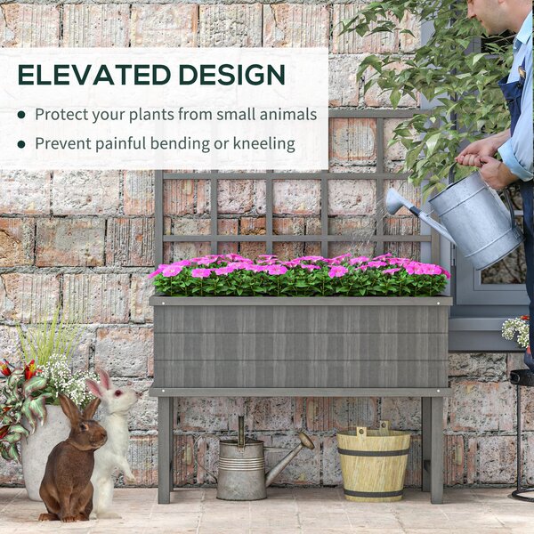 Outsunny Wooden Elevated Garden Bed with Trellis, Planter for Vine Climbing Plants, with Drainage Holes and Bed Liner Aosom UK