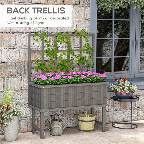 Outsunny Wooden Elevated Garden Bed with Trellis, Planter for Vine Climbing Plants, with Drainage Holes and Bed Liner Aosom UK