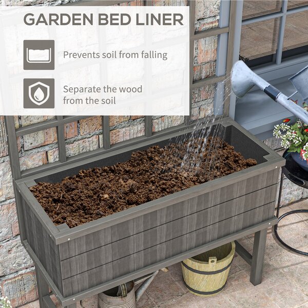 Outsunny Wooden Elevated Garden Bed with Trellis, Planter for Vine Climbing Plants, with Drainage Holes and Bed Liner Aosom UK
