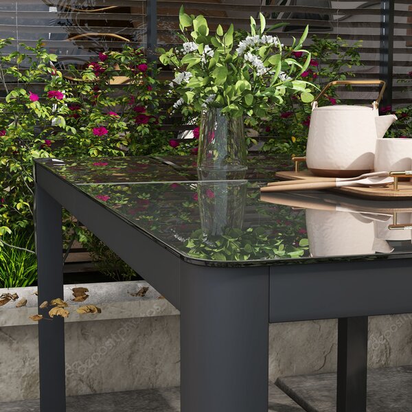 Outsunny Outdoor Dining Table, Patio Table for 6, with Tempered Glass Top & Aluminium Frame, Grey Aosom UK
