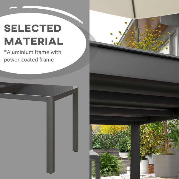 Outsunny Outdoor Dining Table, Patio Table for 6, with Tempered Glass Top & Aluminium Frame, Grey Aosom UK