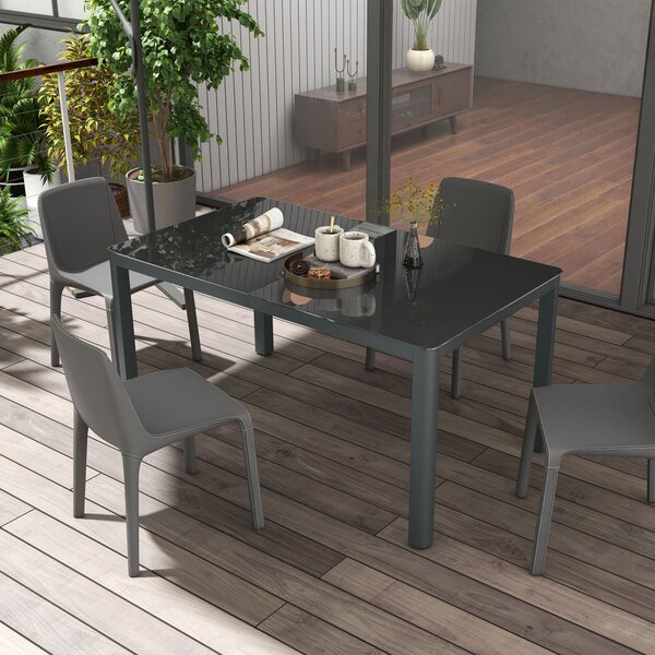 Outsunny Outdoor Dining Table, Patio Table for 6, with Tempered Glass Top & Aluminium Frame, Grey Aosom UK