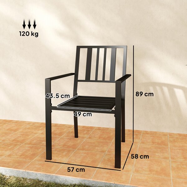 Outsunny Metal Slatted Dining Chairs: Durable, Weather-Resistant Seating for Patios, Sleek Black Finish Aosom UK