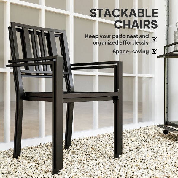 Outsunny Metal Slatted Dining Chairs: Durable, Weather-Resistant Seating for Patios, Sleek Black Finish Aosom UK