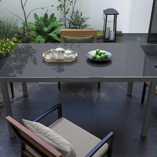 Outsunny Outdoor Dining Table, Patio Table for 6, with Tempered Glass Top & Aluminium Frame, Grey Aosom UK