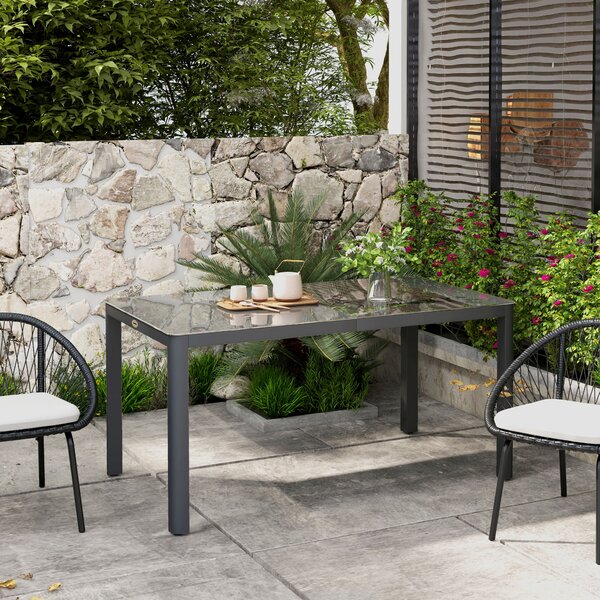 Outsunny Outdoor Dining Table, Patio Table for 6, with Tempered Glass Top & Aluminium Frame, Grey Aosom UK